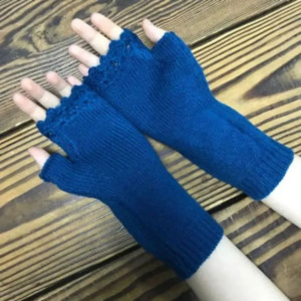 Winter Knit Gloves, Handmade Embroidery, Knitted Fox Gloves Arm Warmer Women